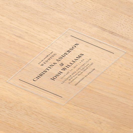 Einfache Schwarz-Text-Hochzeit Acryleinladungen (Ablage )