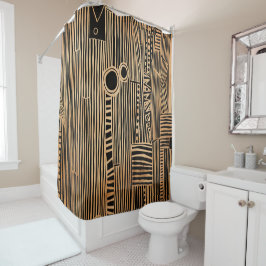 Einfache Schwarz und Beige Japandi Duschvorhang