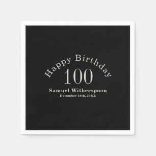 Einfache Schwarz und Ecru Beige 100. Geburtstag Serviette