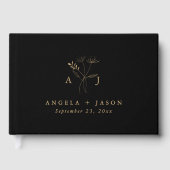 Einfache Schwarz und Gold | Botanische Monogramm-H Gästebuch (Vorderseite)