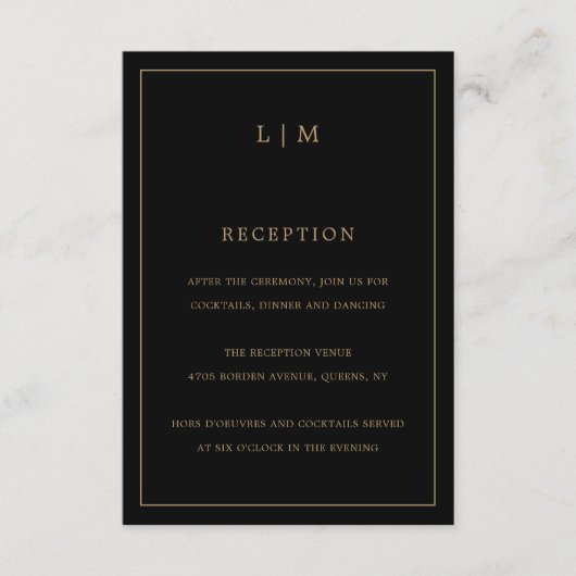 Einfache Schwarz und Gold Monogram Elegante Hochze Begleitkarte (Vorderseite)