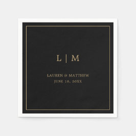Einfache Schwarz und Gold Monogram Elegante Hochze Serviette