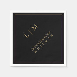 Einfache Schwarz und Gold Monogram Elegante Hochze Serviette