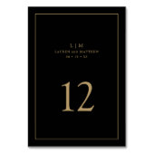 Einfache Schwarz und Gold Monogram Elegante Hochze Tischnummer (Rückseite)