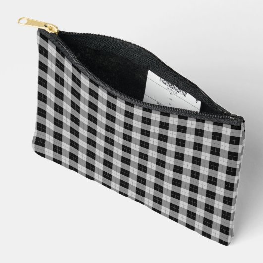 Einfache Schwarz und Grau Gingham Style Kariert Zubehörtasche (Offen)