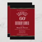 Einfache Schwarz und Rot Überraschung 60. Geburtst Einladung (Vorne/Hinten)
