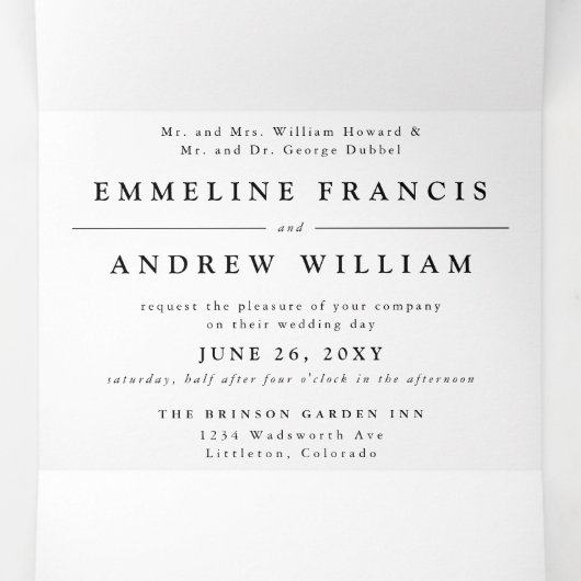 Einfache Schwarz und Weiß in einer Hochzeit Dreifach Gefaltete Ankündigung (Innenseite Mitte)