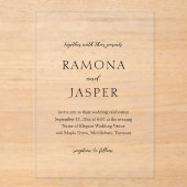 Einfache Schwarz und Weiß Moderne Hochzeit Acryleinladungen (Vorderseite)