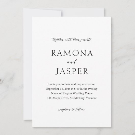 Einfache Schwarz und Weiß Moderne Hochzeit Einladung (Vorderseite)