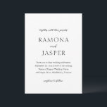 Einfache Schwarz und Weiß Moderne Hochzeit Einladung<br><div class="desc">Elegante Hochzeitseinladung mit einem einfachen und minimalen Design. Klassisches Layout mit Ihren Namen in großen Schriften für eine moderne Drehung dieser traditionellen Stileinladung. Dieses Schwarz-Weiß-Design kann auf jede Farbe geändert werden,  die Sie im Designbearbeitungstool auswählen. Diese Einladung ist perfekt für eine feierliche Hochzeit.</div>