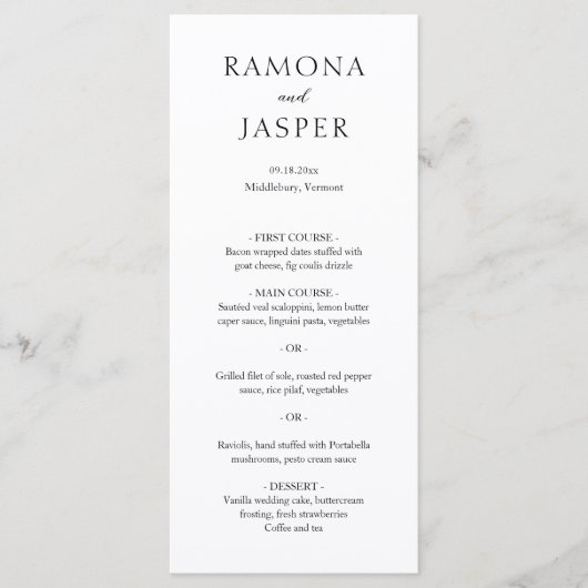 Einfache Schwarz und Weiß Moderne Hochzeit Menükarte (Vorderseite)