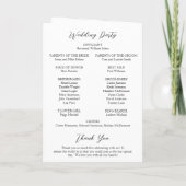 Einfache Schwarz und Weiß Moderne Hochzeit Programm (Rückseite)