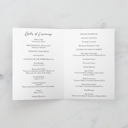 Einfache Schwarz und Weiß Moderne Hochzeit Programm (Innenseite)