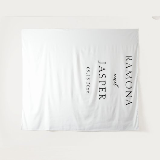 Einfache Schwarz und Weiß Moderne Hochzeit Wandteppich (Vorderseite (Horizontal))