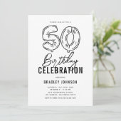 Einfache Schwarz & Weiß 50. Geburtstagsparty Einladung (Stehend Vorderseite)