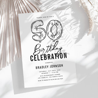 Einfache Schwarz & Weiß 50. Geburtstagsparty Einladung