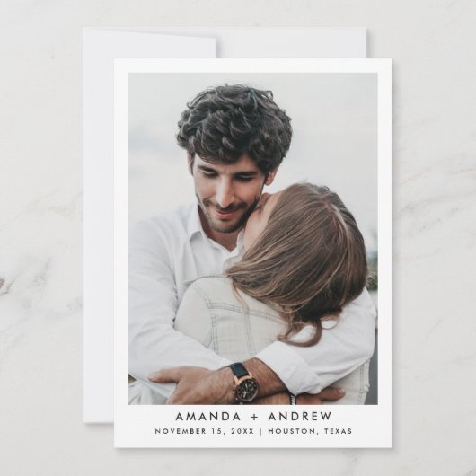 Einfache Schwarz-Weiß-70er Retro-Streifen Hochzeit Save The Date (Vorderseite)