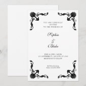 Einfache Schwarz-Weiß Art Déco Hochzeit Einladung (Vorne/Hinten)