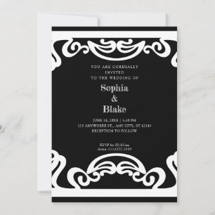 Einfache Schwarz-Weiß Art Déco Hochzeit Einladung