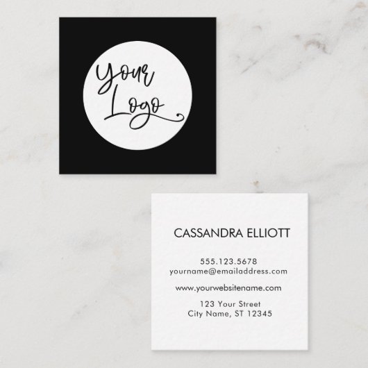 Einfache Schwarz-Weiß-Aufnahme Ihres benutzerdefin Quadratische Visitenkarte (Vorne/Hinten)