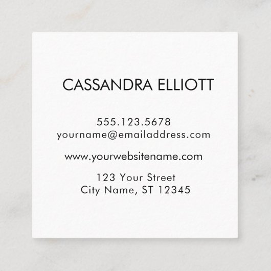 Einfache Schwarz-Weiß-Aufnahme Ihres benutzerdefin Quadratische Visitenkarte (Rückseite)