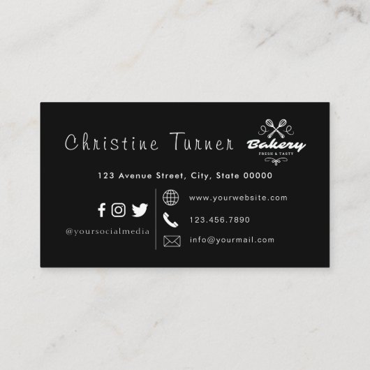 Einfache Schwarz-Weiß-Bäckerei Visitenkarte (Rückseite)