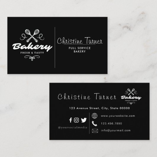 Einfache Schwarz-Weiß-Bäckerei Visitenkarte (Vorne/Hinten)
