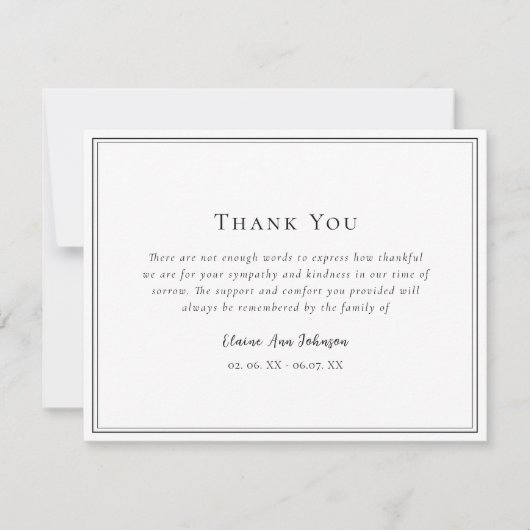 Einfache Schwarz-Weiß-Beerdigung Vielen Dank Dankeskarte (Vorderseite)