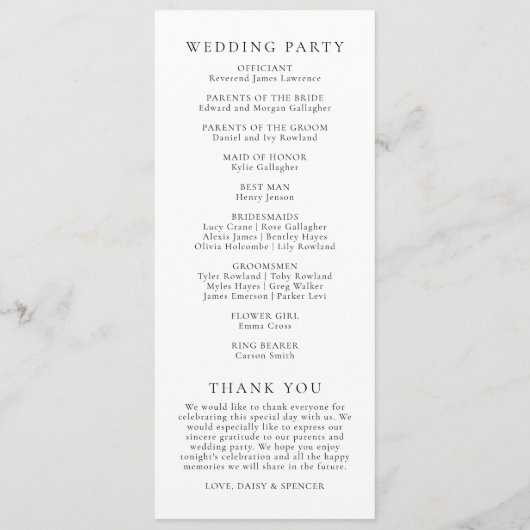 Einfache Schwarz-Weiß-Bläschen-Monogram-Hochzeit Programm (Rückseite)