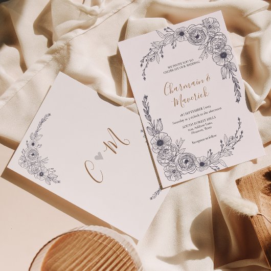 Einfache Schwarz-Weiß-Bläschen-Monogramm-Hochzeit Einladung