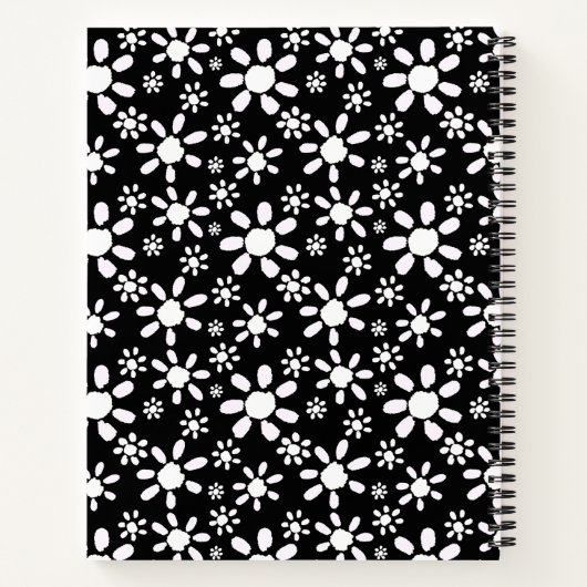 Einfache Schwarz-Weiß-Blume Blumenmuster Notizbuch (Rückseite)