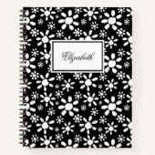 Einfache Schwarz-Weiß-Blume Blumenmuster Notizbuch (Vorderseite)
