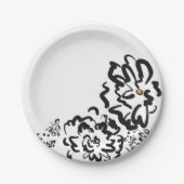 Einfache Schwarz-Weiß-Blume Zeichnend Party Pappteller (Vorderseite)