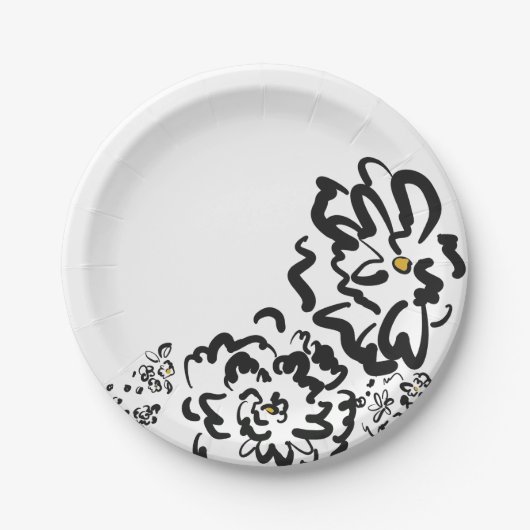 Einfache Schwarz-Weiß-Blume Zeichnend Party Pappteller (Vorderseite)
