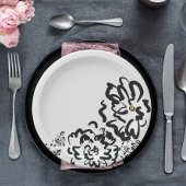 Einfache Schwarz-Weiß-Blume Zeichnend Party Pappteller