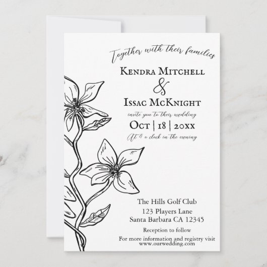 Einfache Schwarz-Weiß-Blüte Einladung (Vorderseite)