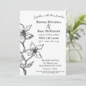 Einfache Schwarz-Weiß-Blüte Einladung (Stehend Vorderseite)