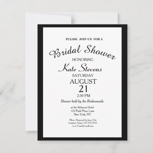 Einfache Schwarz-Weiß-Brautparty-Karte Einladung (Vorderseite)