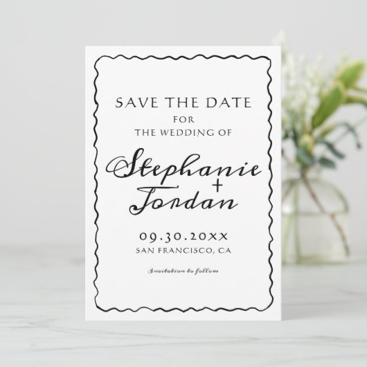 Einfache Schwarz-Weiß-Brille-Hochzeit Save The Date (Stehend Vorderseite)