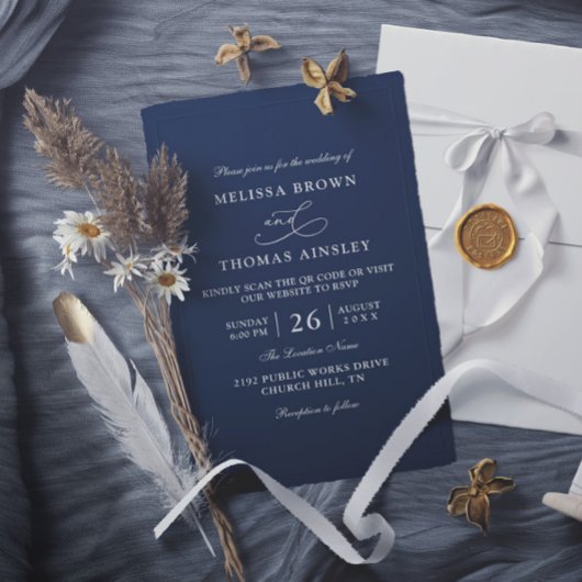 Einfache Schwarz-Weiß-Budget-QR-Code-Hochzeit Einladung