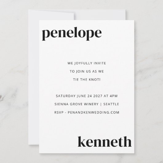 Einfache Schwarz-weiß-Chic-Hochzeit Einladung (Vorderseite)