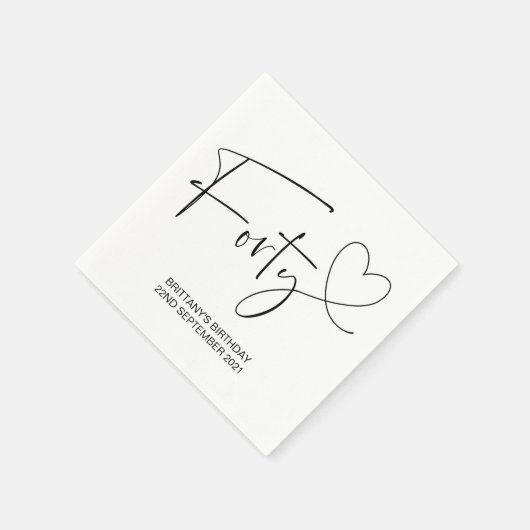 Einfache Schwarz-Weiß-Dekoration im 40. Party Serviette (Ecke)
