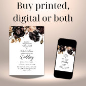 Einfache Schwarz-Weiß-Dunkelblume-Hochzeit Einladung