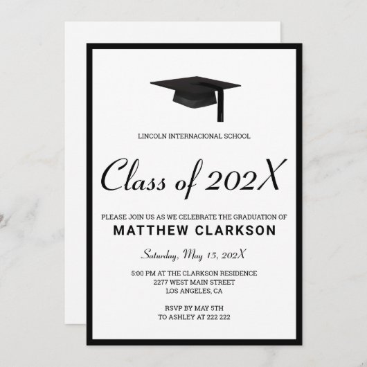 Einfache Schwarz/Weiß Einladung (Vorne/Hinten)