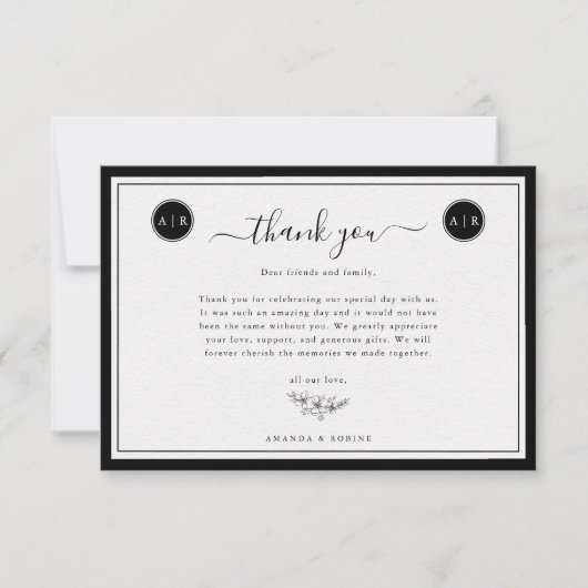 Einfache Schwarz-Weiß-Elegant Dankeskarte (Vorderseite)