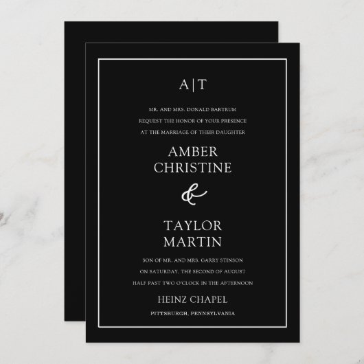 Einfache Schwarz/Weiß Elegant Minimalistisch Einladung (Vorne/Hinten)