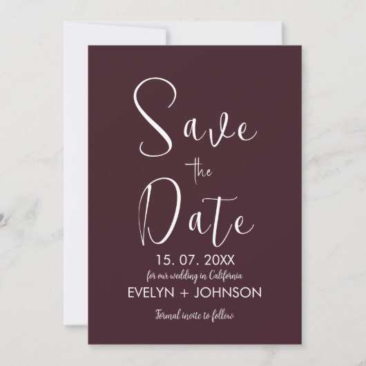 Einfache Schwarz/Weiß Elegant Minimalistisch Geret Save The Date (Vorderseite)