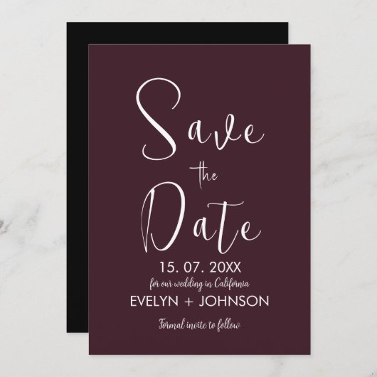 Einfache Schwarz/Weiß Elegant Minimalistisch Geret Save The Date (Vorne/Hinten)