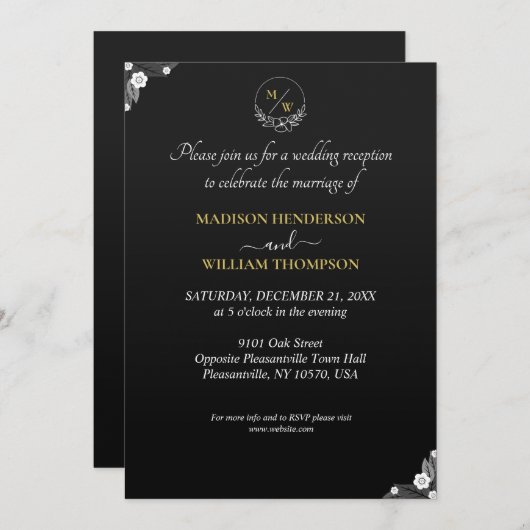 Einfache Schwarz-Weiß-Elegante Hochzeit-Empfang Einladung (Vorne/Hinten)