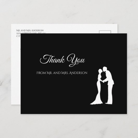 Einfache Schwarz-Weiß-Elegante Hochzeit Vielen Dan Postkarte (Vorne/Hinten)